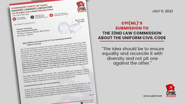 CPI(ML)’s submission to the 22nd Law Commission about the Uniform Civil Code